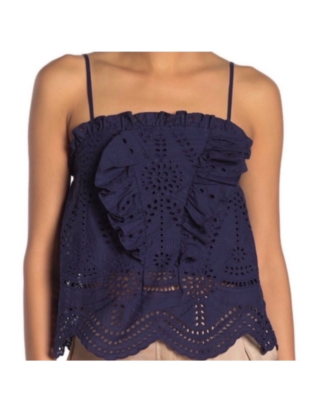 NSR Navy Eyelet Ruffle Camisole